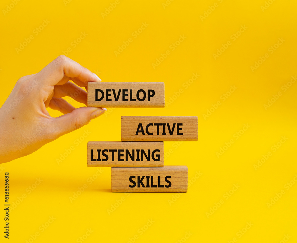 Listening skills symbol. Concept word Develop active listening skills ...