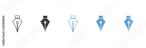 Pen nib ink icon set. Vector isolated illustration