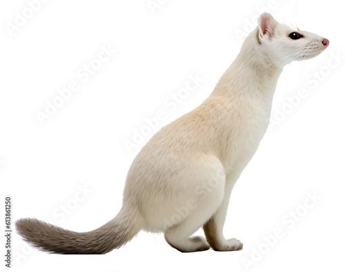 White ermine isolated on the transparent background PNG. AI generative.