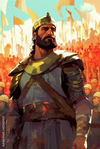 Colorful painting art portrait of Joshua, biblical leader of the Israelite tribes. Christian illustration.