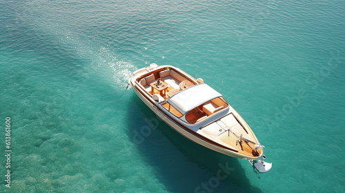 Luxury, vintage speed boat in mediterranian sea © PaulShlykov