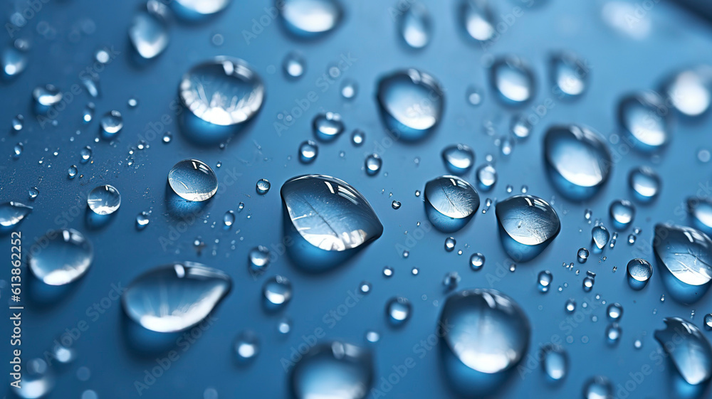 Condensation on a steel surface, clean droplets, close up.