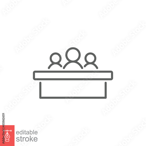 Jury group committee icon. Simple outline style. Meeting board, legal, council, people, panel, team concept. Thin line symbol. Vector illustration isolated on white background. Editable stroke EPS 10.