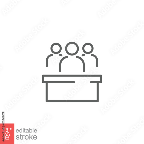 Jury group committee icon. Simple outline style. Meeting board, legal, council, people, panel, team concept. Thin line symbol. Vector illustration isolated on white background. Editable stroke EPS 10.