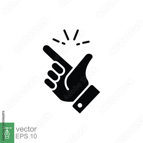 Easy icon. Simple solid style. Finger snapping, hand gesture, ok, yeah, thumb up, snap, success concept. Black silhouette, glyph symbol. Vector illustration isolated on white background. EPS 10.