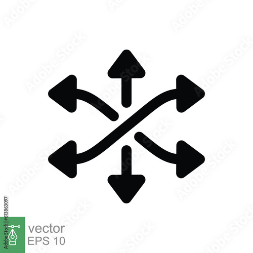 Versatile icon. Simple solid style. Multipurpose capability, function cross, multipurpose, tilt skill concept. Black silhouette, glyph symbol. Vector illustration isolated on white background. EPS 10.