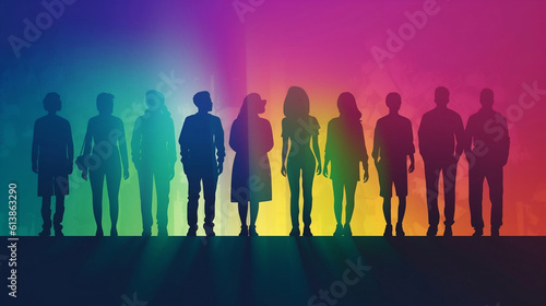 Silhouette of LGBTQ people isolated as concept of homosexuality, lesbianism, asexuality, bisexuality, vector stock illustration with tolerant community or group. Generative ai.