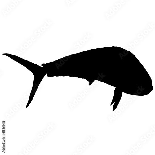 A black silhouette of a female cow Dolphin fish 