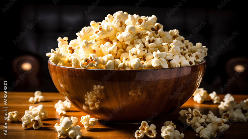 Large bowl of salty popcorn. Large bowl of salty popcorn.