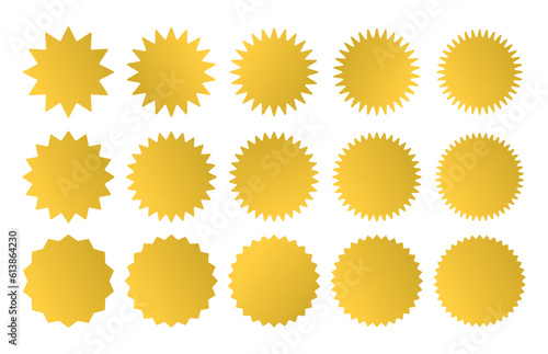 Starburst icon or quality badge, sale promo blank template set gold color.