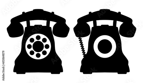 Retro phone icons set. Black icons isolated on white background.