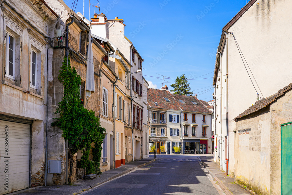 Main street of Crécy la Chapelle, a village of the French department of Seine et Marne in Paris region often nicknamed 