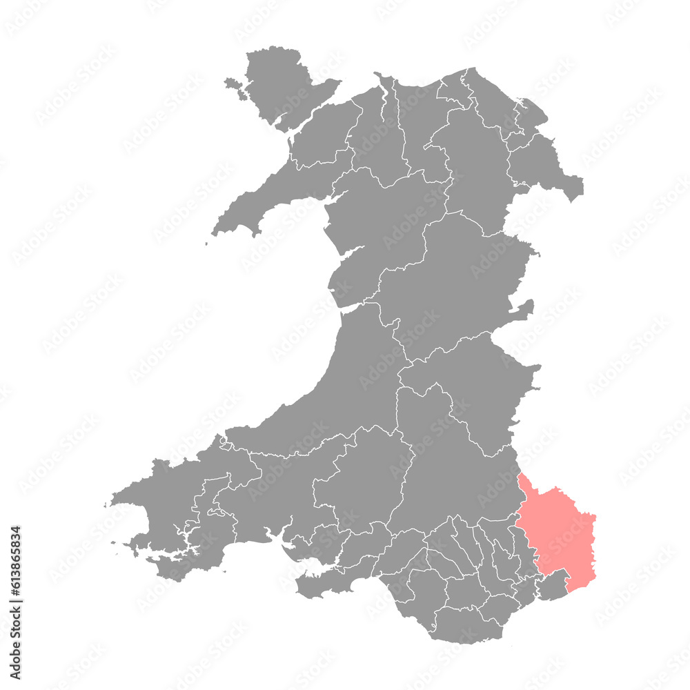 District of Monmouth map, district of Wales. Vector illustration.