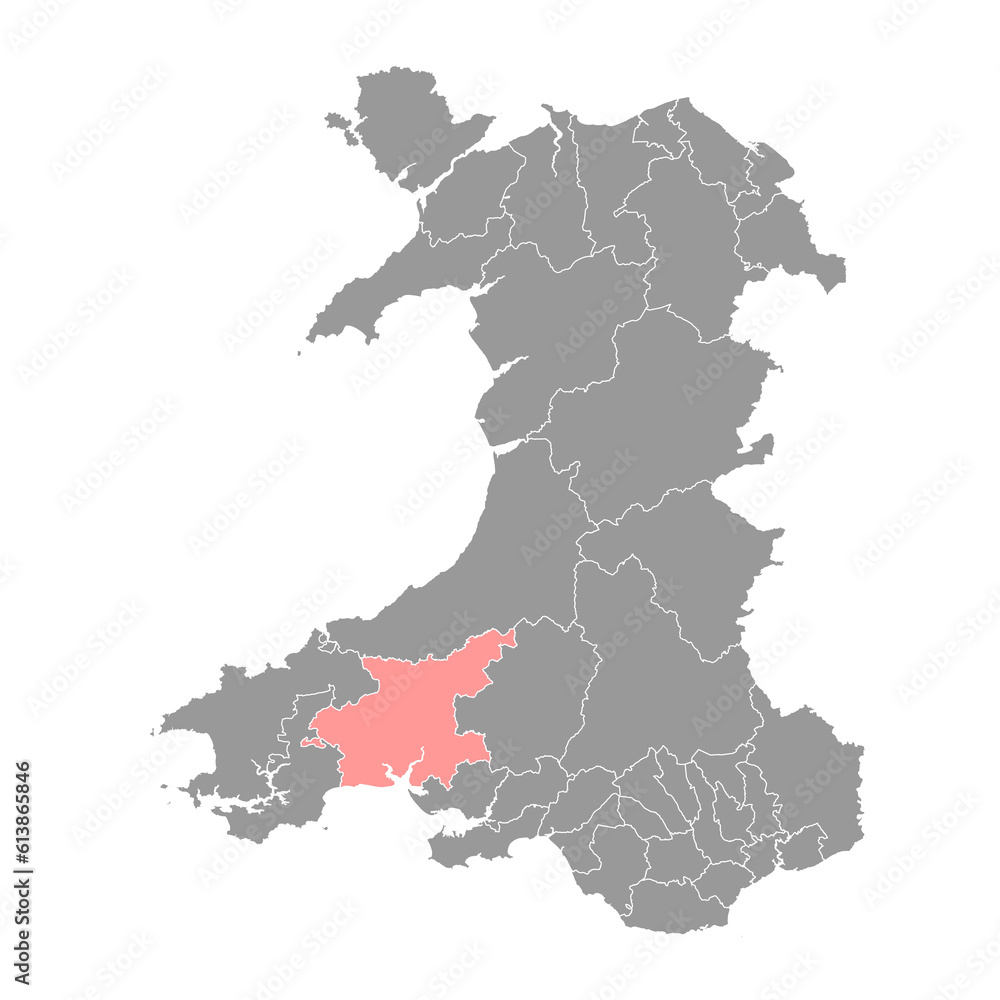 Obraz premium District of Carmarthen map, district of Wales. Vector illustration.