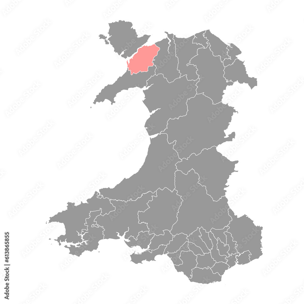 District of Arfon map, district of Wales. Vector illustration.