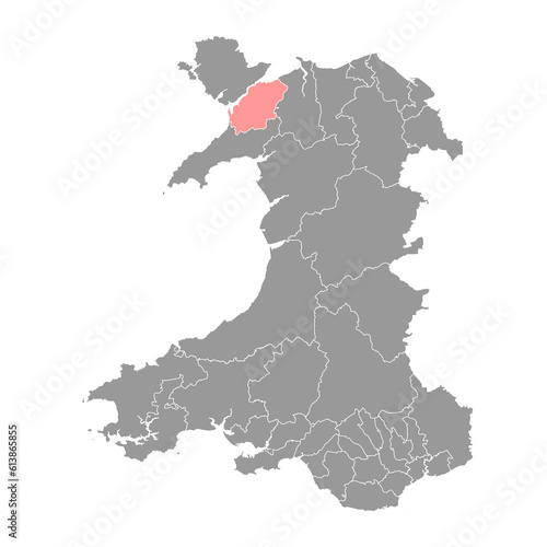 District of Arfon map, district of Wales. Vector illustration.