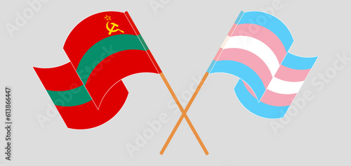 Crossed and waving flags of Transnistria and Transgender Pride