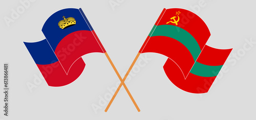 Crossed and waving flags of Liechtenstein and Transnistria