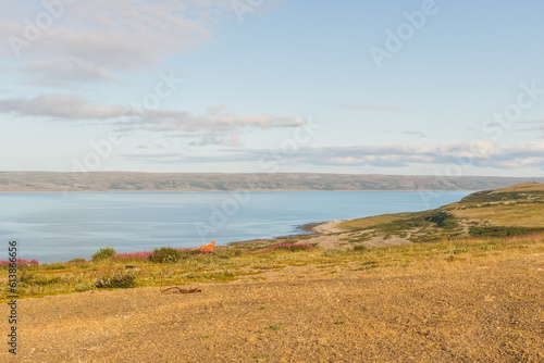 Background of the surroundings of the Rybachy peninsula. Barents Sea