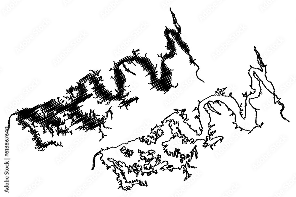 Obraz premium Lake Douglas Reservoir (United States of America, North America, us, usa, Tennessee) map vector illustration, scribble sketch Douglas Dam map