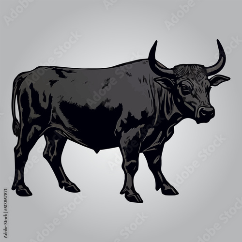 Graceful Horns : Majestic Black Bull Fashion
, black and white bull