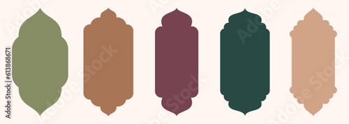 Shape Islamic door and window silhouette Arabic arch. Collection of patterns in oriental style. Frames in Arabic Muslim design for Ramadan Kareem. Vector mosque gate shape isolated on white background