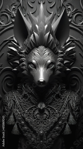 A black and white photo of a fox. Generative AI.