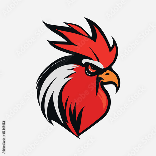 Rooster mascot sport logo design. Chicken rooster head mascot. Chicken head emblem design for eSports team. Vector illustration