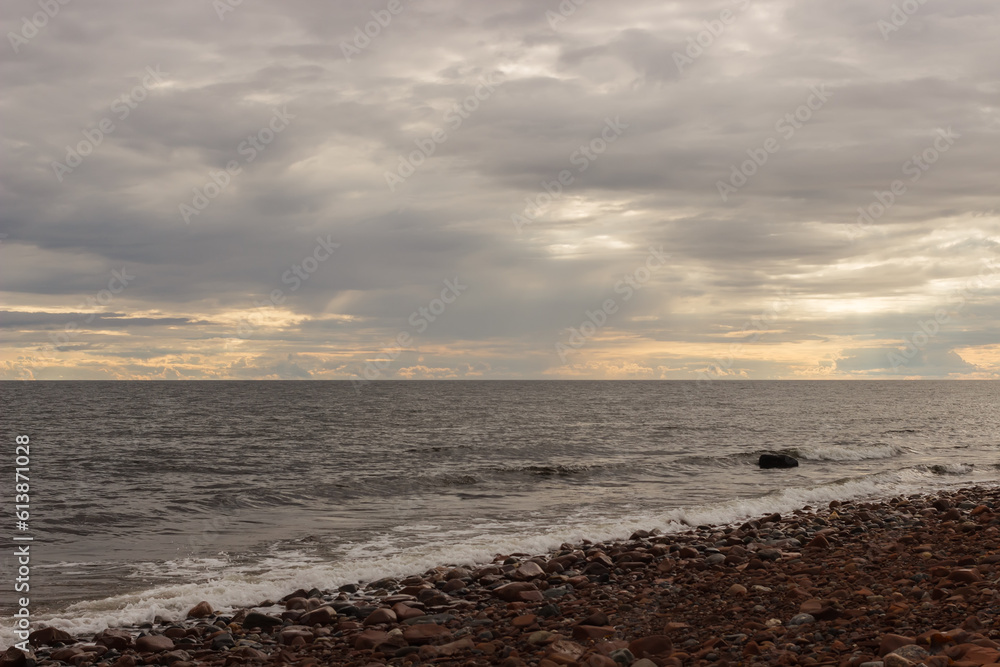 Sunset on the White Sea coast near Cape Ship. Amethyst coast. Sunset on the White Sea coast near Cape Ship. Amethyst coast.