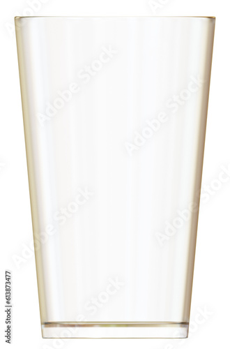 3d illustration of a transparent empty pint glass isolated. Front view.