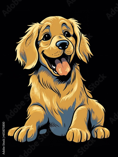 A golden retriever dog sitting on a black background. Generative AI.