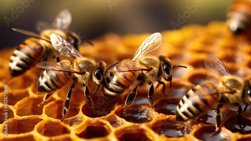 Beehives in Beehives produce healthy fresh honey. Generative AI © vie_art