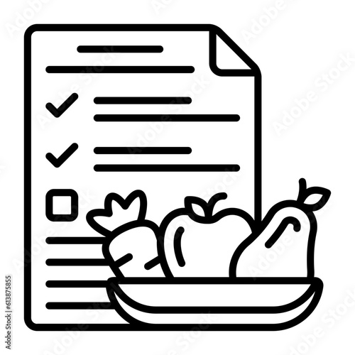 Organic Fruit and Vegetables with Chart vector outline icon design, Healthy lifestyle symbol, Calisthenics sign, Circuit training equipment stock illustration, Healthy Diet Plan concept