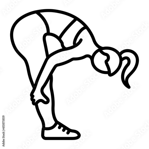 yoga pose vector outline icon design, Healthy lifestyle symbol, Calisthenics sign Circuit training equipment stock illustration, Girl Performing Standing Forward Bend concept