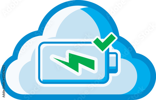 Cloud icon with battery symbol, depicting sustainability and power management in the cloud. This design can be used as a decorative illustration with a cloud computing theme.