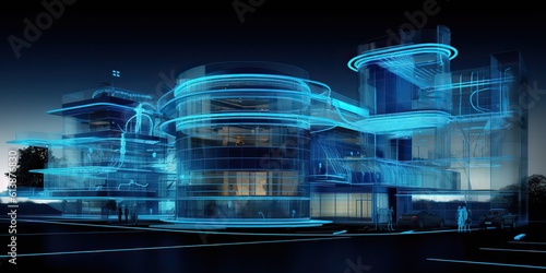 Fototapeta Naklejka Na Ścianę i Meble -  AI Generated. AI Generative. 3d render architecture building in wire style. Future style city. Graphic Art