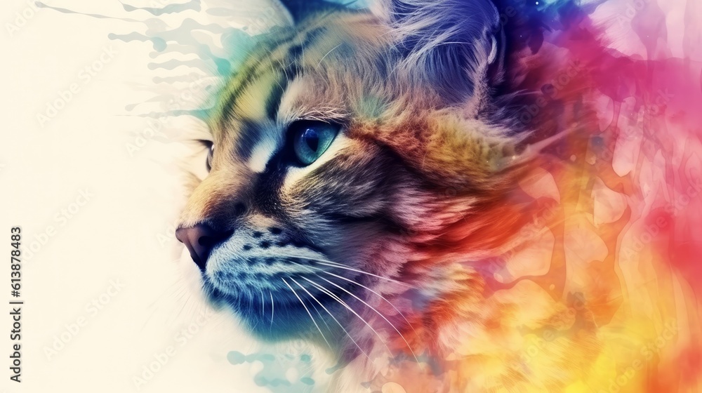 Abstract portrait of an cat with colorful paint. Generative AI