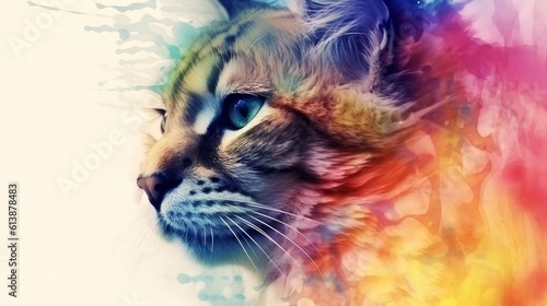 Abstract portrait of an cat with colorful paint. Generative AI