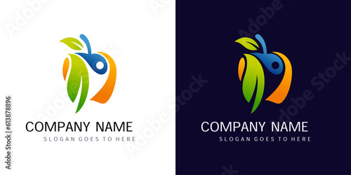 Weight loss logo with apple and human image, health, natural, leaf, fresh and essential
