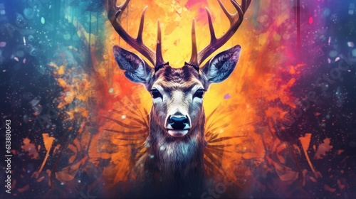 Abstract portrait of an deer with colorful paint. Generative AI