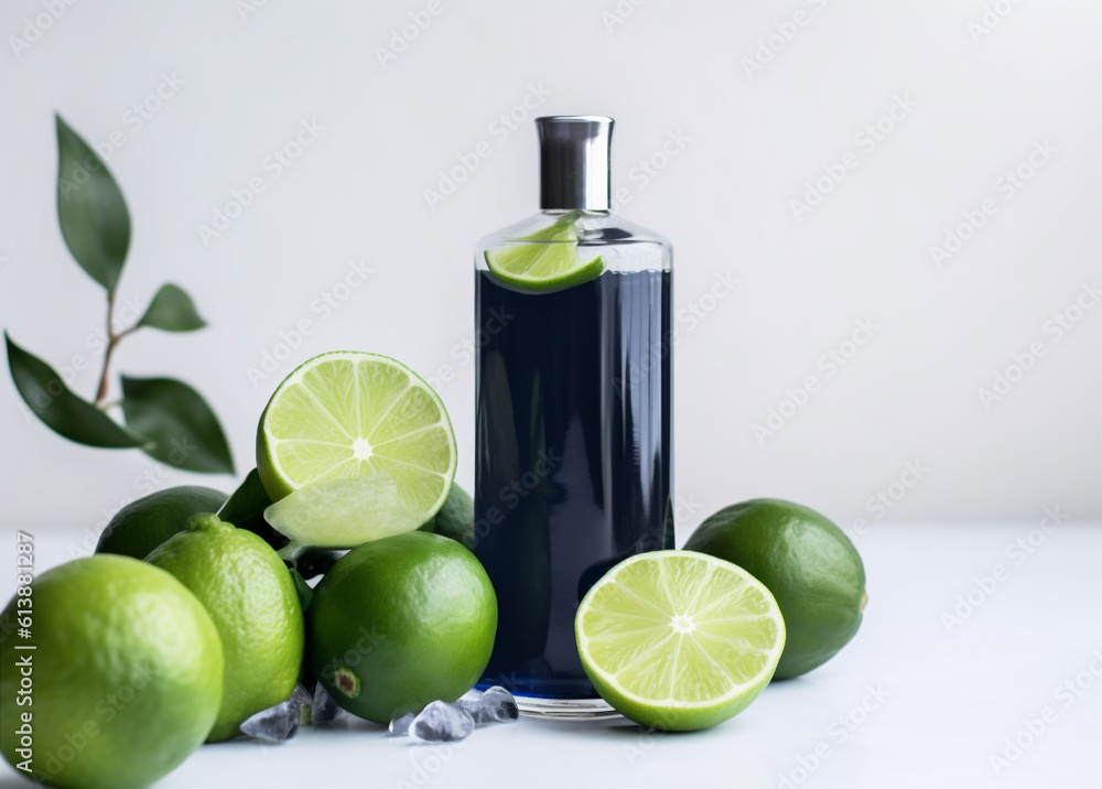 treatment oil spa bottle natural body organic lemon skincare lime. Generative AI. treatment oil spa bottle natural body organic lemon skincare lime. Generative AI.