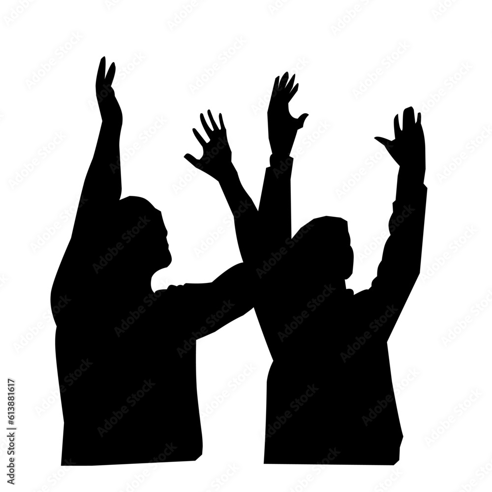 vector silhouette of two man raising hand vector silhouette of two man raising hand