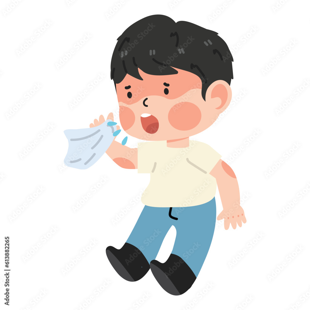 Kid boy sneezing and cough from the flu Kid boy sneezing and cough from the flu