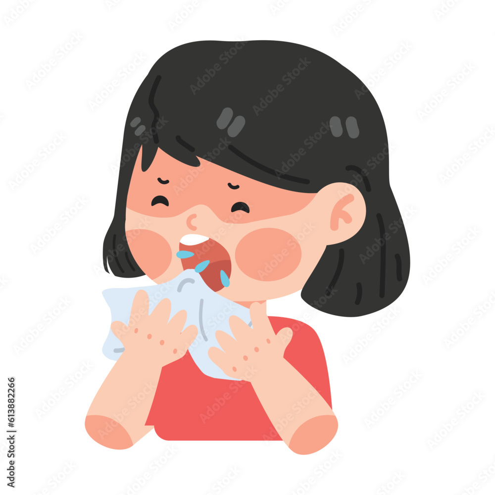 kid girl sneezing and cough from the flu kid girl sneezing and cough from the flu