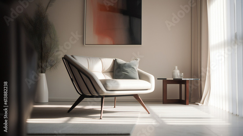 Stylish Interior with an Abstract Mockup Frame Poster  Modern interior design  3D render  3D illustration