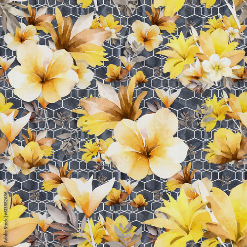 Tropical flower seamless patterns, abstract 