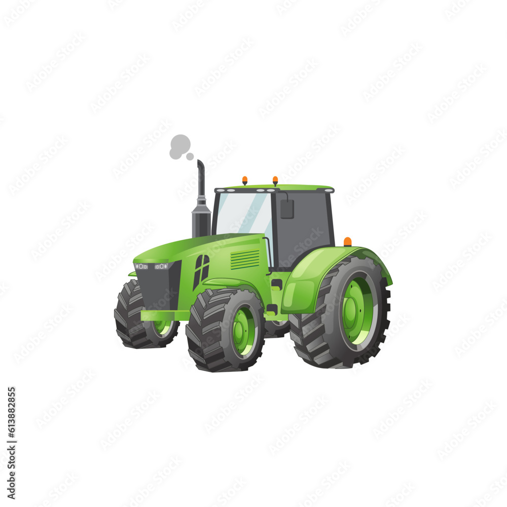 Obraz premium Agricultural Farm Transport Tractors Cartoon Vector Illustration Design. 3D Illustration Vehicle Tractor For Farm. Industrial Vehicles Premium Vector Set With White Background.