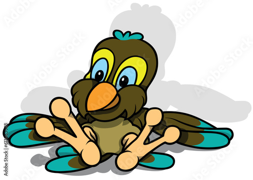 Surprised Brown Sparrow Lying on the Ground