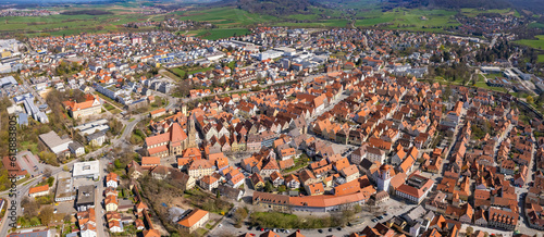Aerial view around the old town of the city Weißenburg on an early spring day 