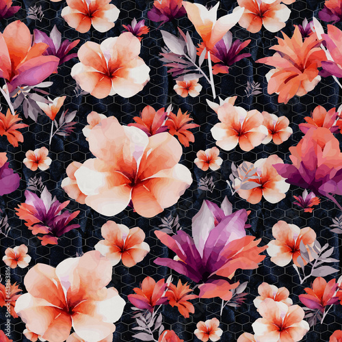 Tropical flower seamless patterns, abstract 